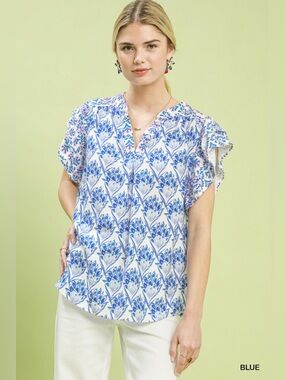 Umgee Double Frill Sleeve Floral Blouse